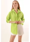 3900 Oversize Uzun Basic Gömlek - G.Yeşil