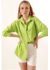 3900 Oversize Uzun Basic Gömlek - G.Yeşil