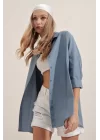 3900 Oversize Uzun Basic Gömlek - İndigo