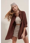 3900 Oversize Uzun Basic Gömlek - Kahverengi