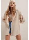 3900 Oversize Uzun Basic Gömlek - Krem