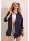 3900 Oversize Uzun Basic Gömlek - Lacivert