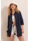3900 Oversize Uzun Basic Gömlek - Lacivert