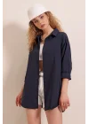 3900 Oversize Uzun Basic Gömlek - Lacivert