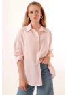 3900 Oversize Uzun Basic Gömlek - Pudra