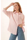 3900 Oversize Uzun Basic Gömlek - Pudra