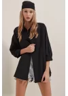 3900 Oversize Uzun Basic Gömlek - Siyah