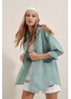 3900 Oversize Uzun Basic Gömlek - Su Yeşili