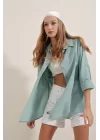3900 Oversize Uzun Basic Gömlek - Su Yeşili