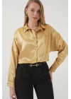 3985 Oversize Saten Gömlek - Altın Sarısı
