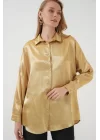 3985 Oversize Saten Gömlek - Altın Sarısı