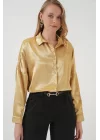 3985 Oversize Saten Gömlek - Altın Sarısı