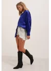 3985 Oversize Saten Gömlek - Saks