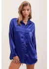 3985 Oversize Saten Gömlek - Saks