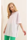 4123 Yırtmaçlı Oversize Tişört - Beyaz