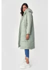 5120 Kapşonlu Uzun Şişme Mont - Mint
