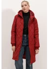 5138 Kapitone Uzun Şişme Mont - Bordo