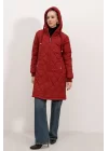 5138 Kapitone Uzun Şişme Mont - Bordo