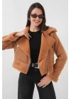 5155 Kruvaze Yaka Suni Kürklü Deri Mont - A.Kahve