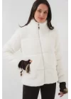 5178 Astarlı Peluş Mont - Beyaz