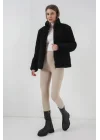 5178 Astarlı Peluş Mont - Siyah