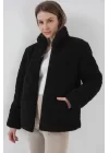 5178 Astarlı Peluş Mont - Siyah
