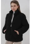 5178 Astarlı Peluş Mont - Siyah
