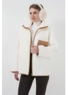 55446 Fermuarlı Oversize Peluş Ceket Mont - Camel