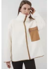 55446 Fermuarlı Oversize Peluş Ceket Mont - Camel