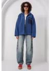 55446 Fermuarlı Oversize Peluş Ceket - Saks