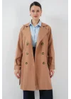 5864 Kruvaze Yaka Kısa Trençkot - Taba