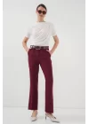 6538 Kemerli İspanyol Paça Pantolon - Bordo