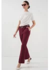 6538 Kemerli İspanyol Paça Pantolon - Bordo