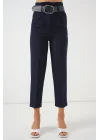 6556 Kemerli Kumaş Pantolon - Lacivert