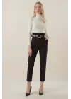 6556 Kemerli Kumaş Pantolon - Siyah