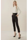 6556 Kemerli Kumaş Pantolon - Siyah