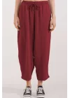 6591 Dokuma Şalvar Pantolon - Bordo