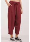 6591 Dokuma Şalvar Pantolon - Bordo