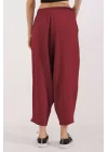6591 Dokuma Şalvar Pantolon - Bordo