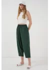 6591 Dokuma Şalvar Pantolon - Zümrüt Yeşili