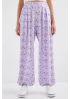 6665 Desenli Şalvar Pantolon - Lila
