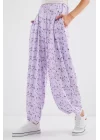 6665 Desenli Şalvar Pantolon - Lila