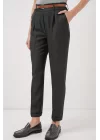 6686 Pileli Kemerli Kumaş Pantolon - Füme