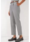 6686 Pileli Kemerli Kumaş Pantolon - Gri