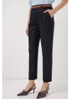 6686 Pileli Kemerli Kumaş Pantolon - Lacivert