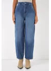 6688 Yüksek Bel Baggy Kot Pantolon - Lacivert