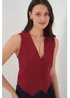 6796 Kısa Dokuma Yelek - Bordo