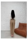 Kadın Yüksek Bel Straight Düz Kesim Pileli Kemerli Klasik Kumaş Pantolon