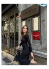 Kadın Siyah Uzun Kollu Elbise Sandy Kumaş