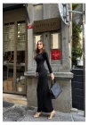 Kadın Siyah Uzun Kollu Elbise Sandy Kumaş